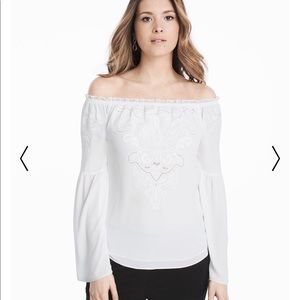 WHBM white embroidered off shoulder blouse Size M